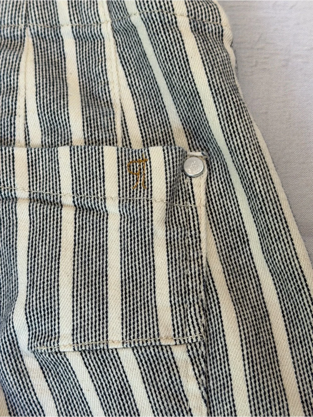 Pilcro Anthropologie Stripe Puff Sleeve Utility Romper Coastal Cottagecore 2